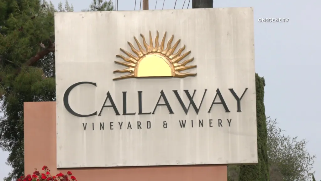 Sign for Callaway Vineyard & Winery with a golden sun logo.