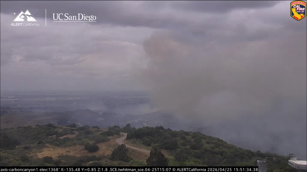 The Carbon Canyon fire as seen from Alert California's camera.