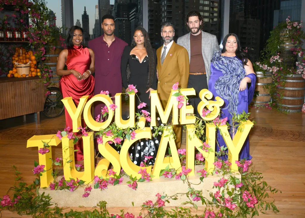 The cast and VIP guests Aziza Scott, Regé-Jean Page, Halle Bailey, Marco Calvani, Lorenzo De Moor, and Stella Pecollo at the 