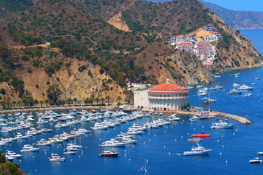 View of Catalina Island Casino from a mountain.