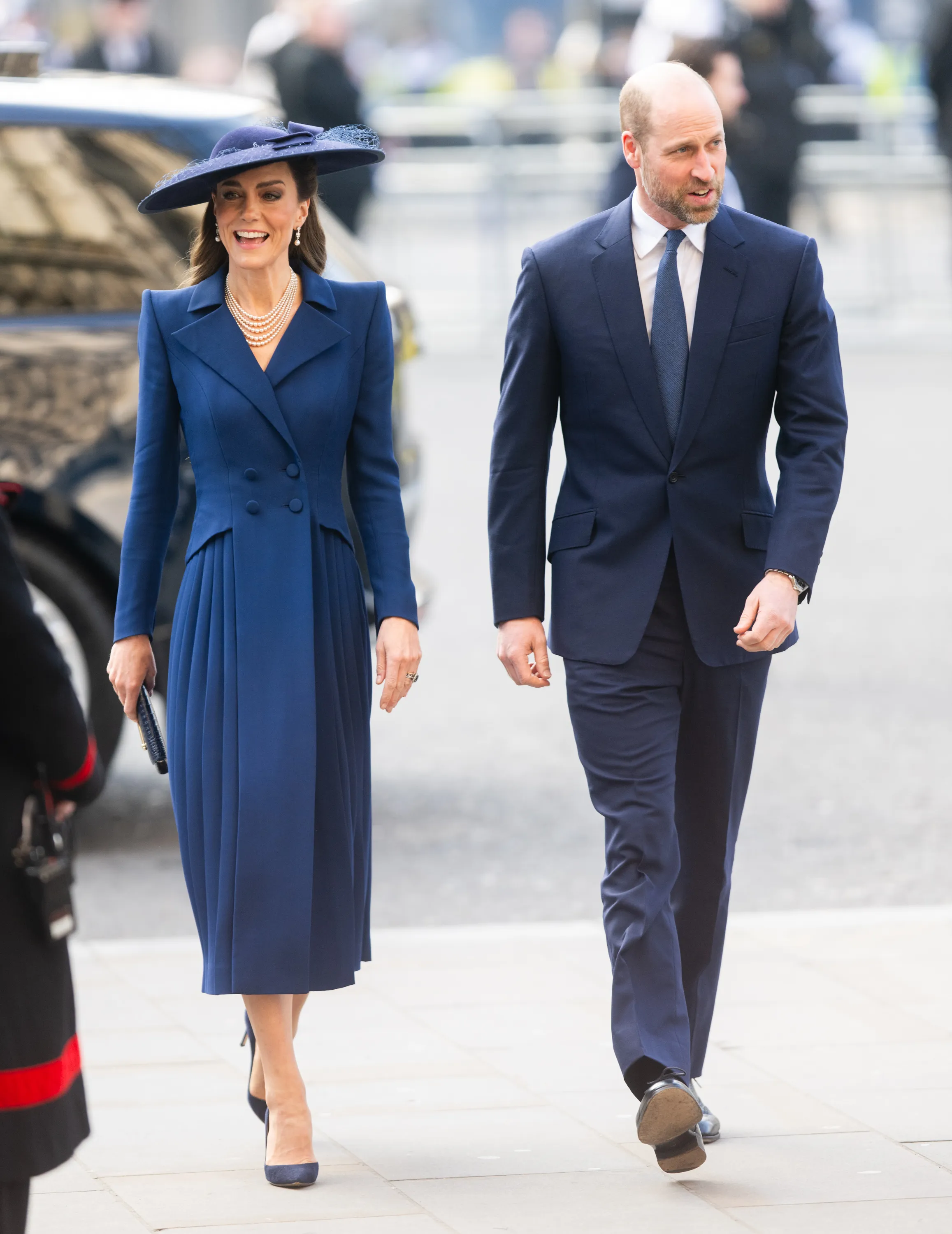 Catherine, Princess of Wales, and Prince William, Prince of Wales, walking to attend the Commonwealth Day Service.