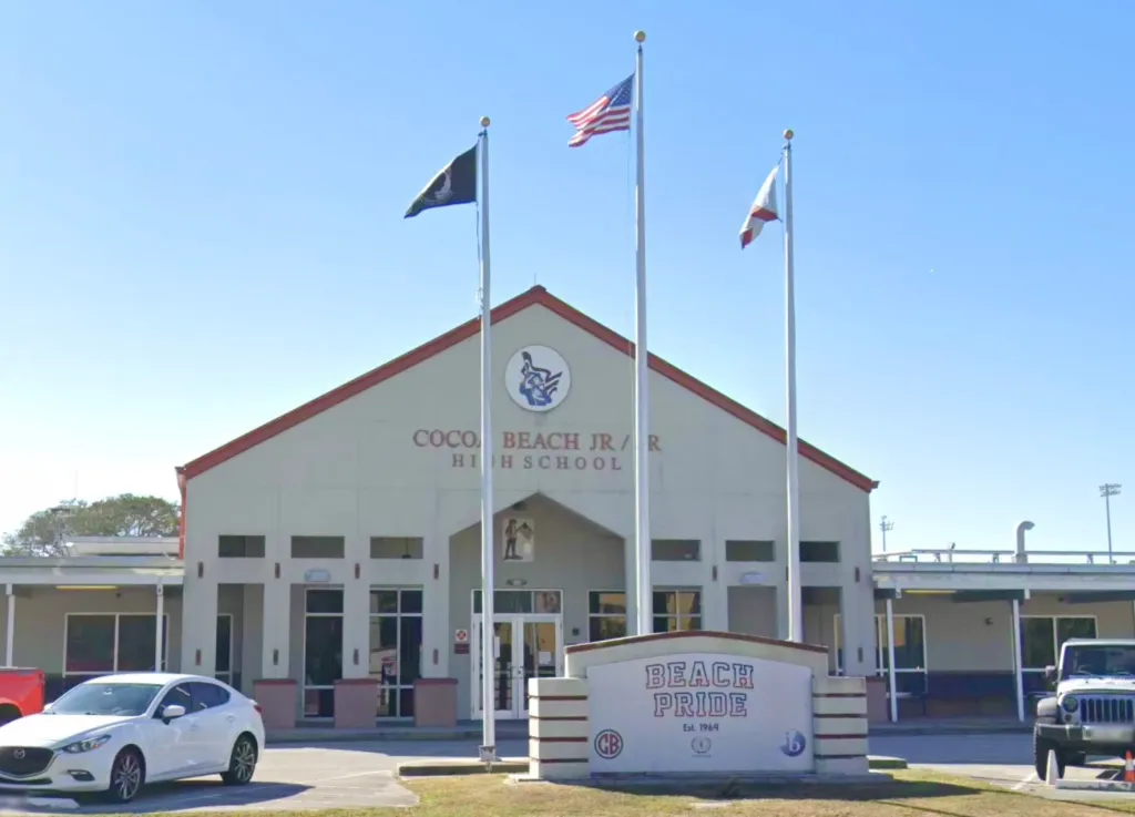 Cocoa Beach Jr./Sr. High School building entrance with a 