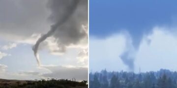 Rare moment caught on camera as three tornadoes touch down in California