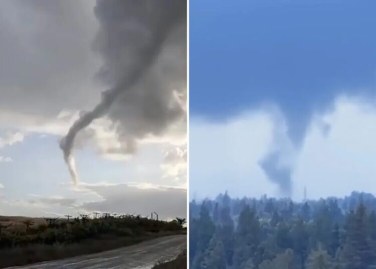 Rare moment caught on camera as three tornadoes touch down in California
