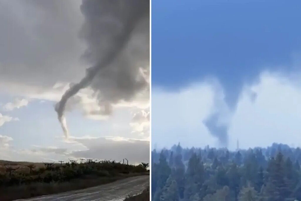 Rare moment caught on camera as three tornadoes touch down in California
