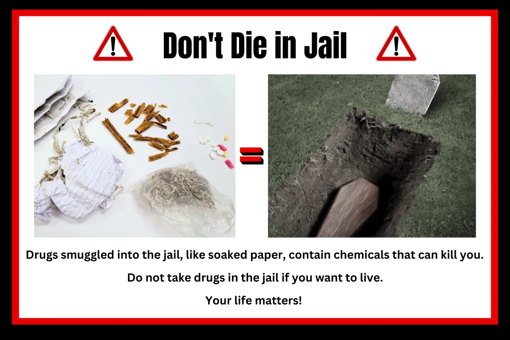 - courtesy of Cook County Sheriff's Office -- of paper with the drugs on it that have been confiscated from inside the prison and another one of a flyer that they put up in all the wards telling the inmates to stop smoking the paper.
