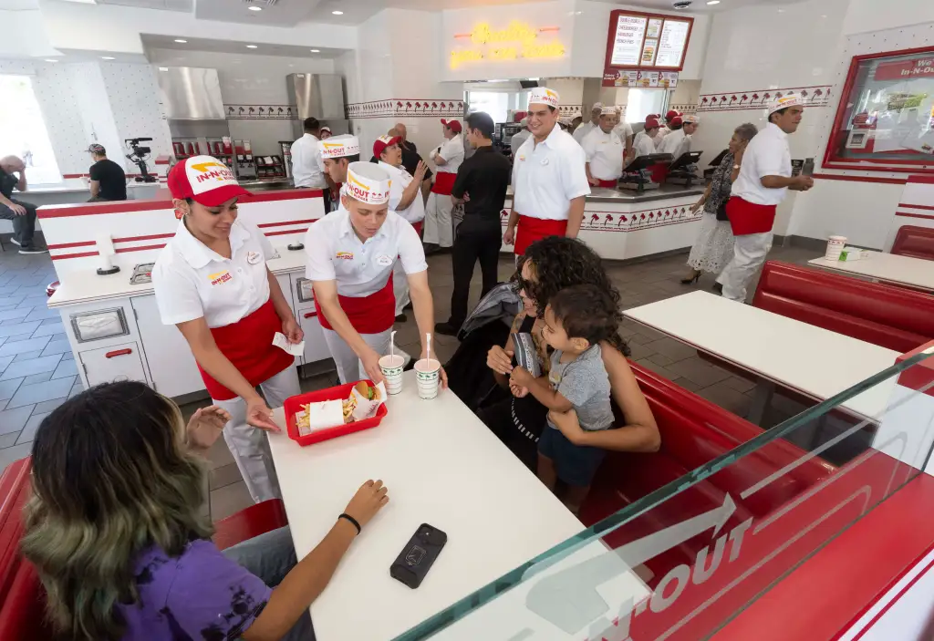 Customers served during the opening day of an In-N-Out Burger restaurant.