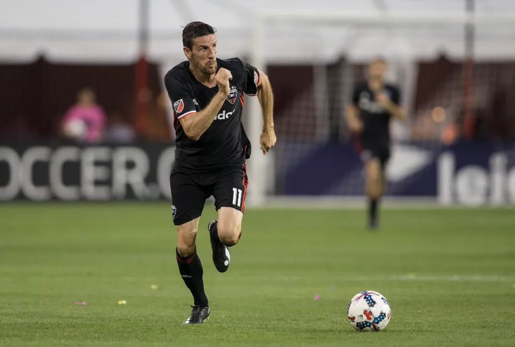D.C. United forward Sebastien Le Toux (11) races into the attack.