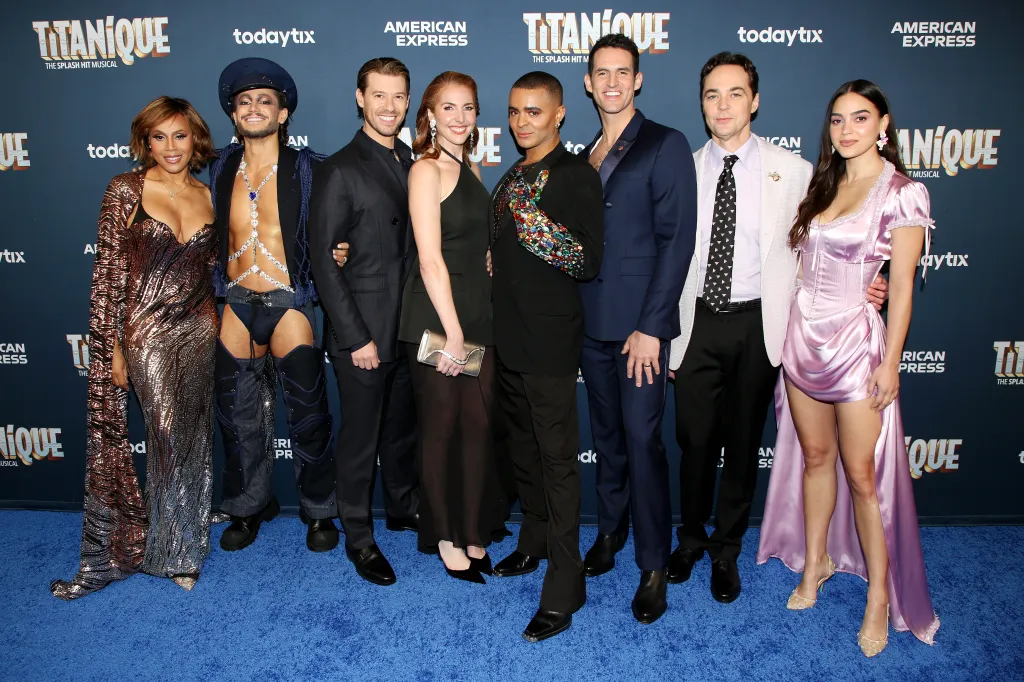 Deborah Cox, Frankie Grande, Constantine Rousouli, Marla Mindelle, Layton Williams, John Riddle, Jim Parsons, and Melissa Barrera pose at the opening night of the new musical 
