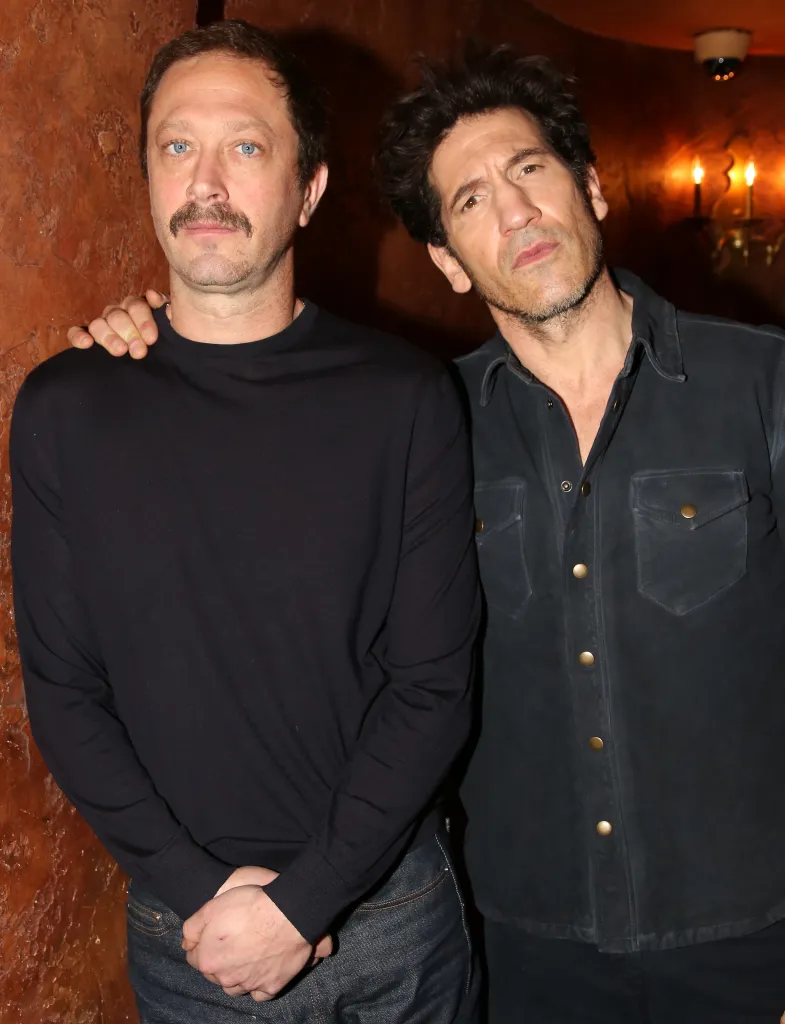 Ebon Moss-Bachrach and Jon Bernthal pose during a photo call for the new play based on the 1975 film 