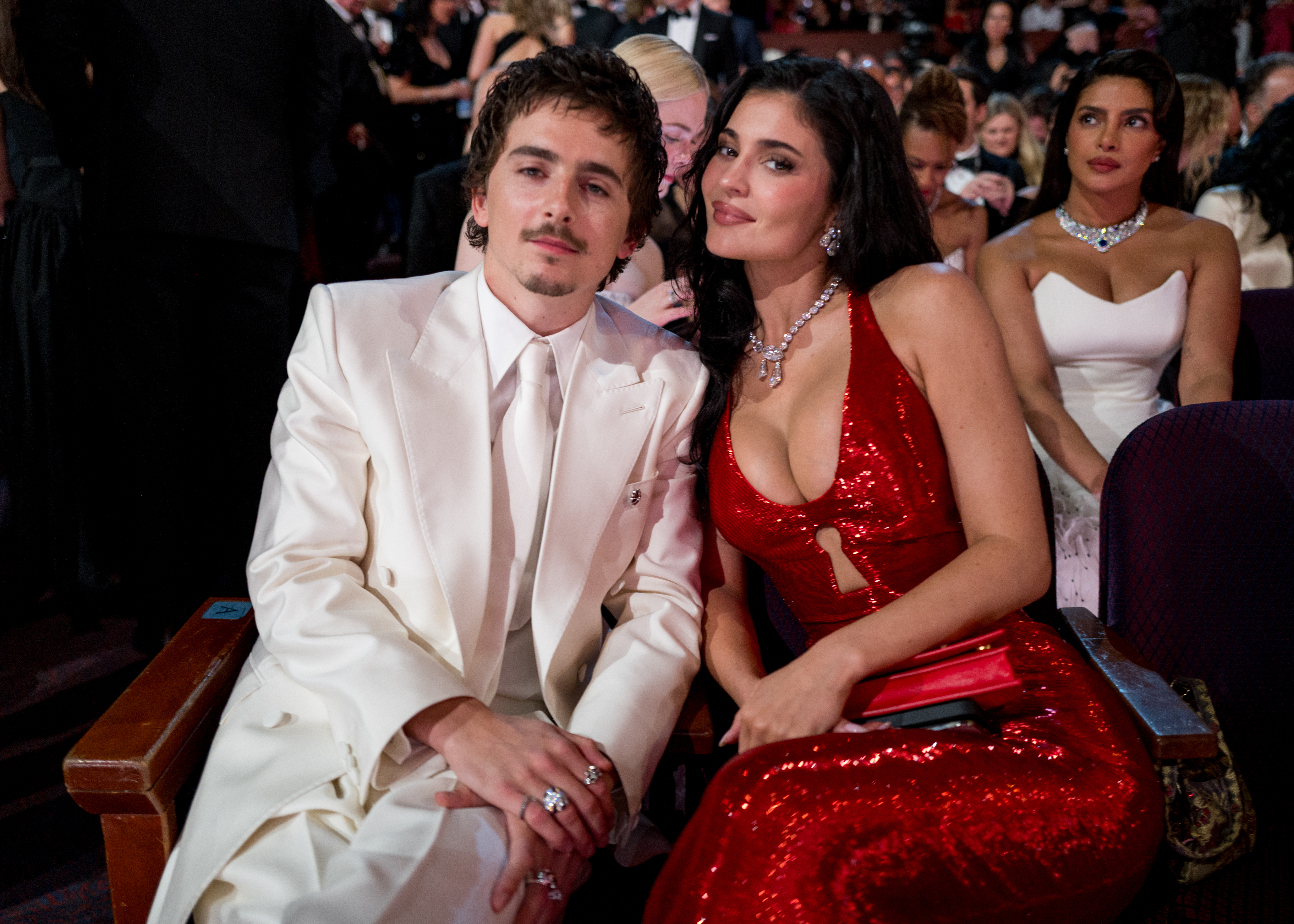 Timothée Chalamet and Kylie Jenner seated at the 98th Annual Oscars.