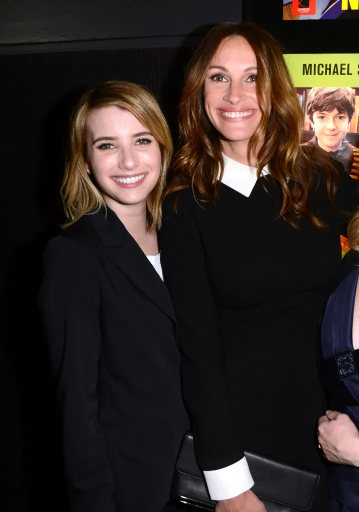 Emma and Julia Roberts smiling at the premiere of 