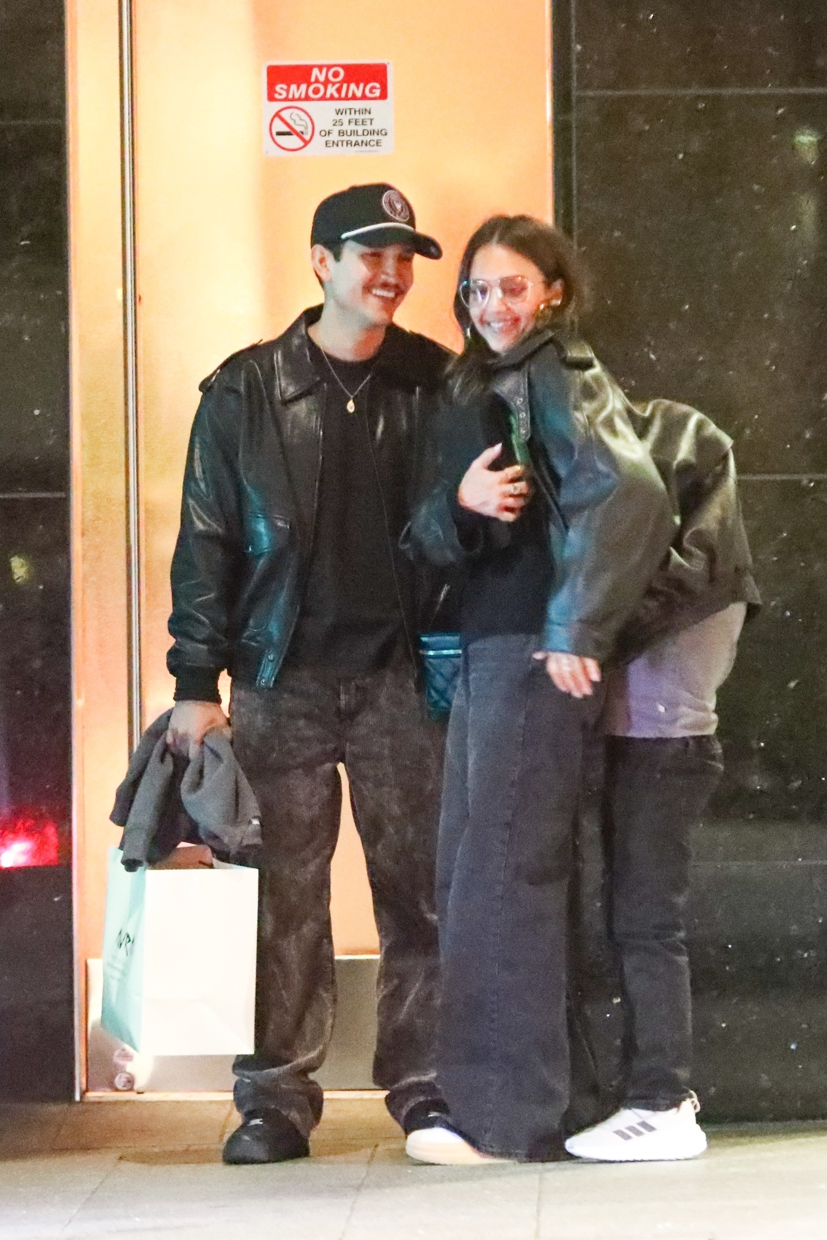 Jessica Alba, Danny Ramirez, and her son Hayes leaving Avra Restaurant.