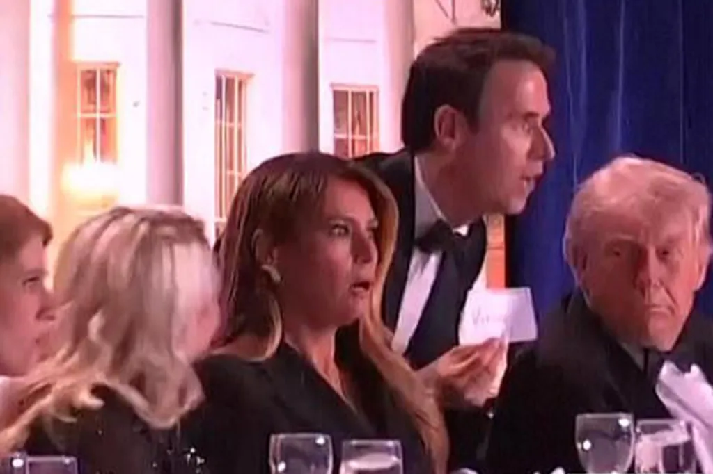 Melania Trump, Donald Trump, and another attendee react to news of shots fired at the White House Correspondents Dinner.