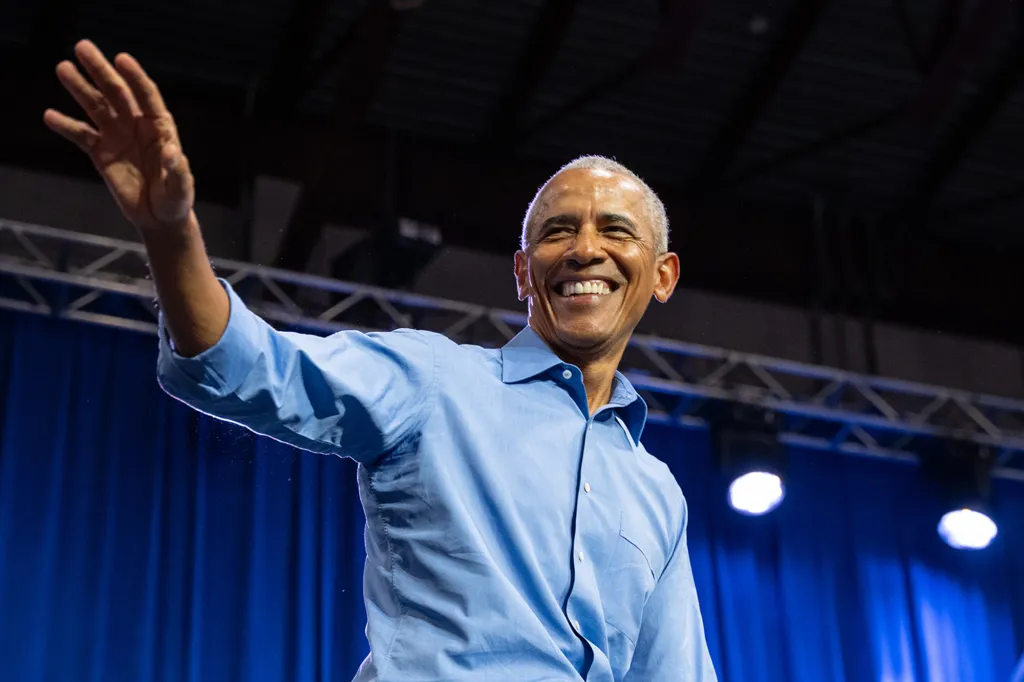 Former President Barack Obama attends a rally for New Jersey gubernatorial candidate Mikie Sherrill on Nov. 1, 2025.