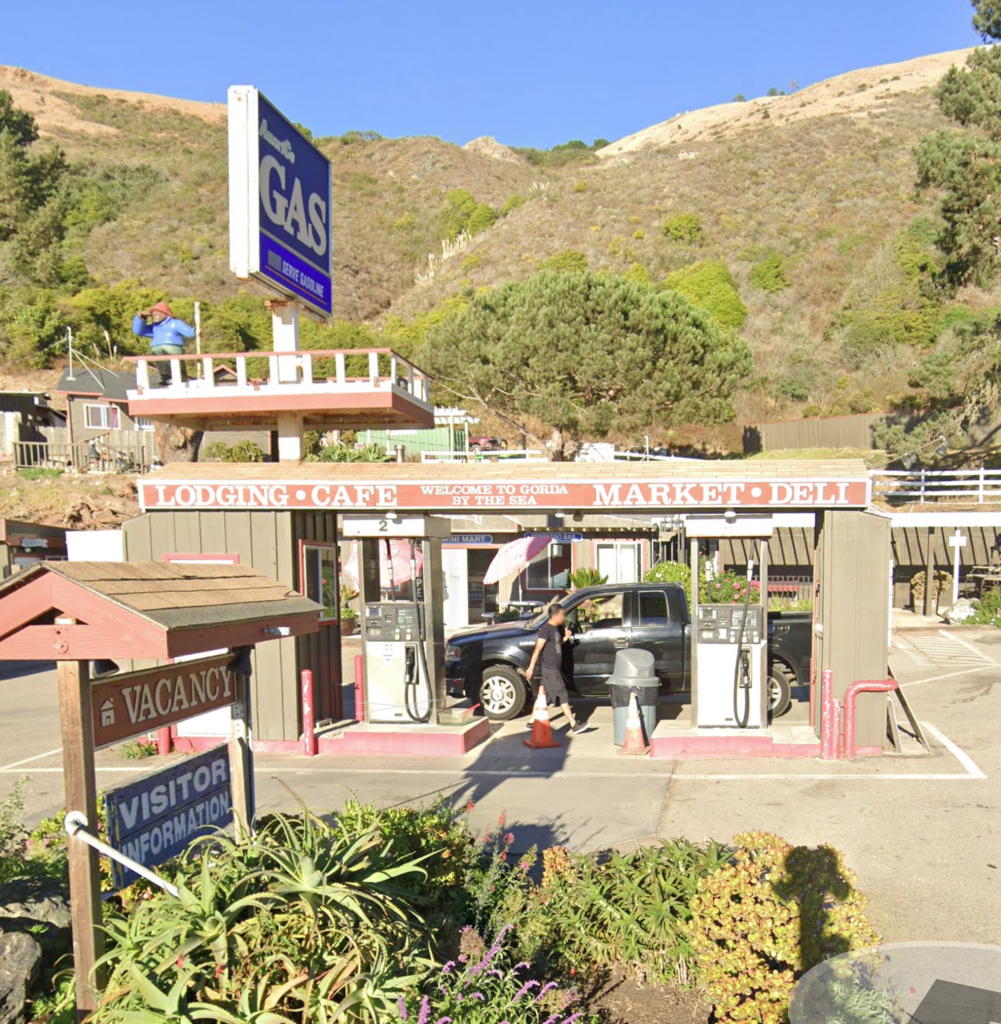 A gas station in Big Sur, California, that also serves as a cafe, market, and deli.