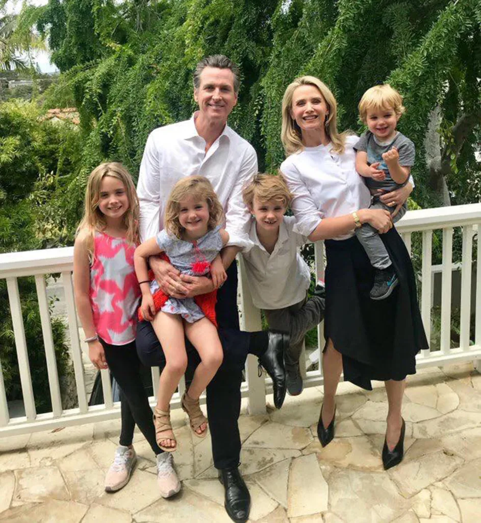 Gavin Newsom and Jennifer Siebel Newsom with their four children.