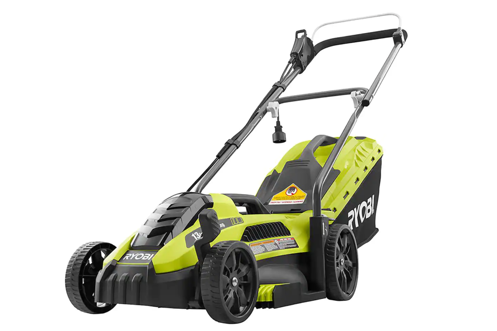 Lime green and black push lawn mower