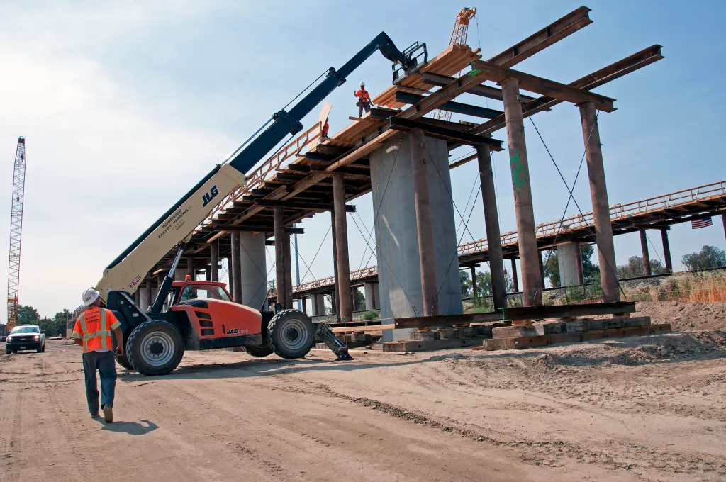Construction of the San Joaquin River Viaduct for the California High-Speed Rail.