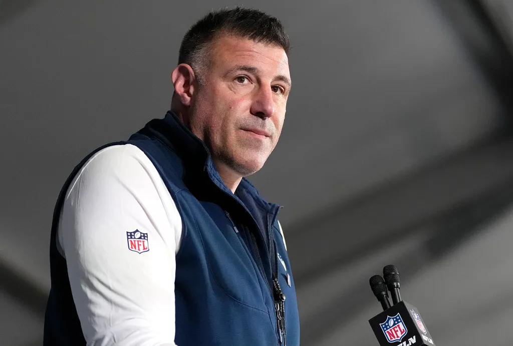 New England Patriots head coach Mike Vrabel addresses the media.