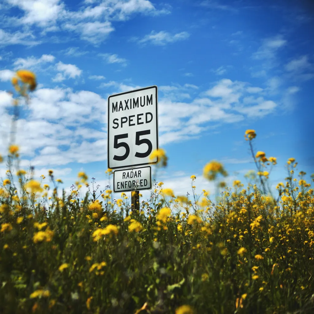 A speed limit 55 sign with a 