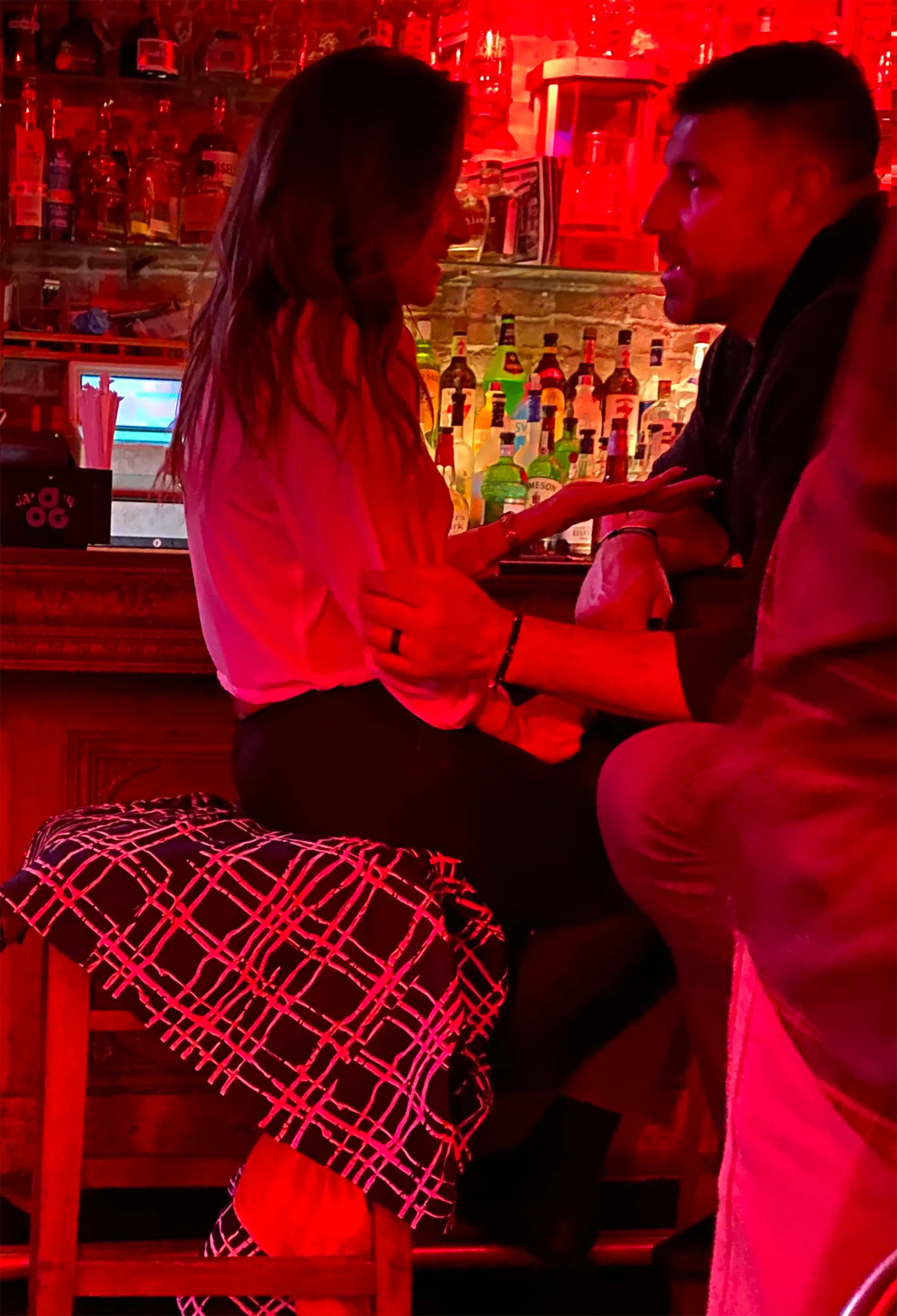 Mike Vrabel and Dianna Russini chatting at Tribeca Tavern.