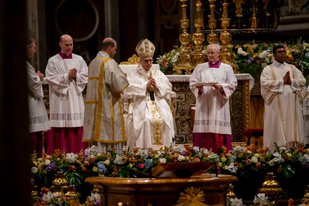 Pope Leo XIV celebrating Easter Vigil at St. Peter's Basilica.