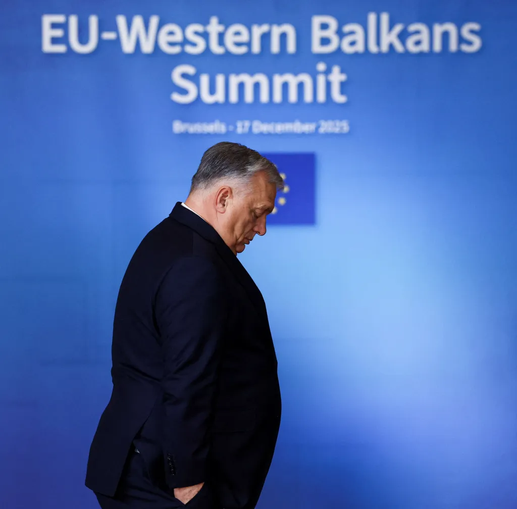 Hungarian Prime Minister Victor Orban arrives for a European Union-Western Balkans summit in Brussels.