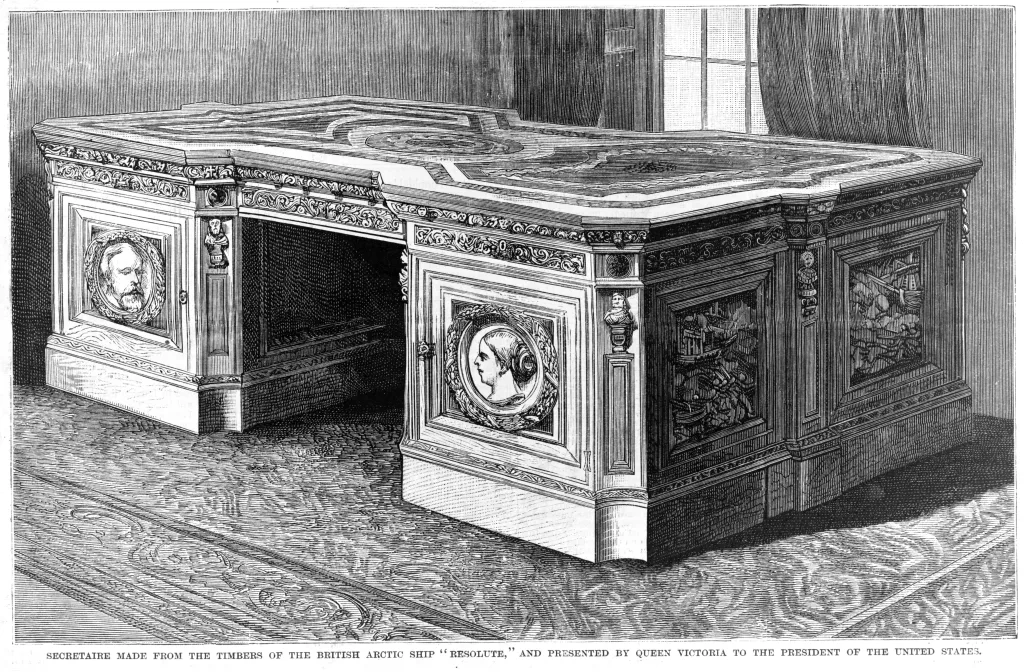 Illustration of the Resolute desk, made from the timbers of the British Arctic ship HMS Resolute.