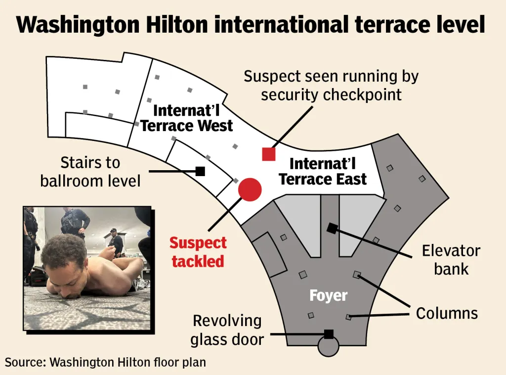 Illustration for Washington Hilton shooter map