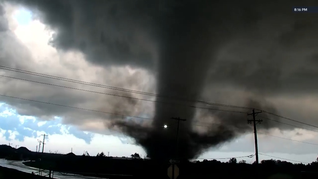 Tornado crossing a highway in Enid, Oklahoma.