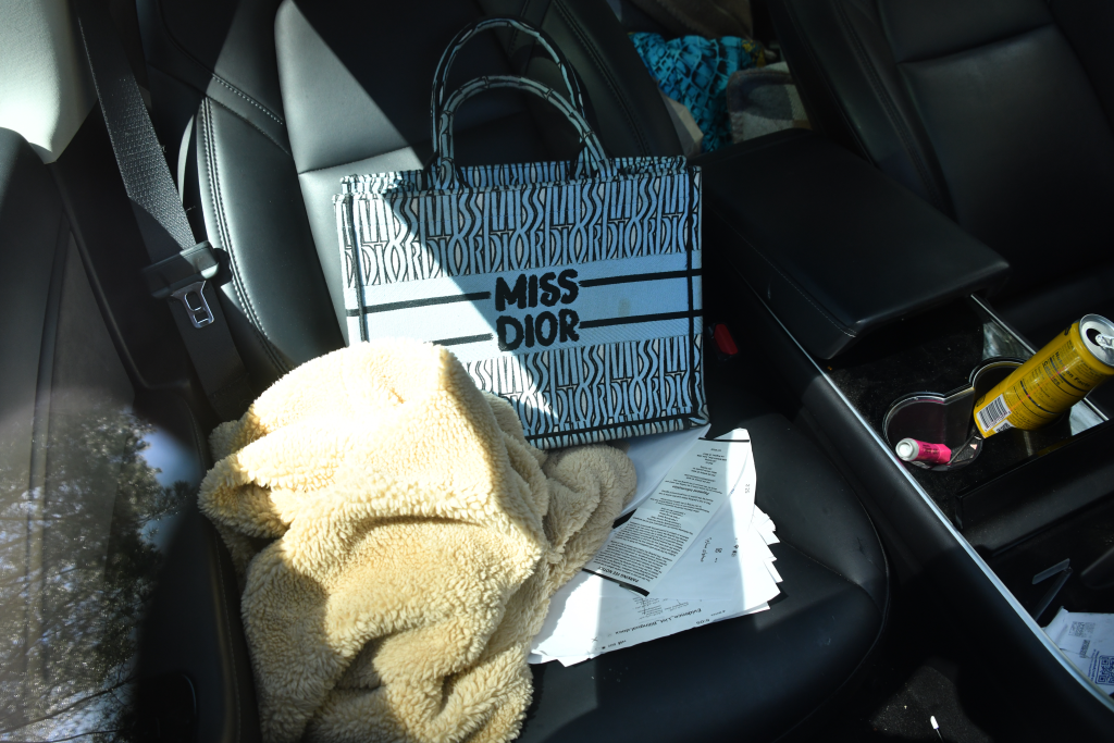 The interior of the abandoned car of Sarinasadat Hosseiny containing a