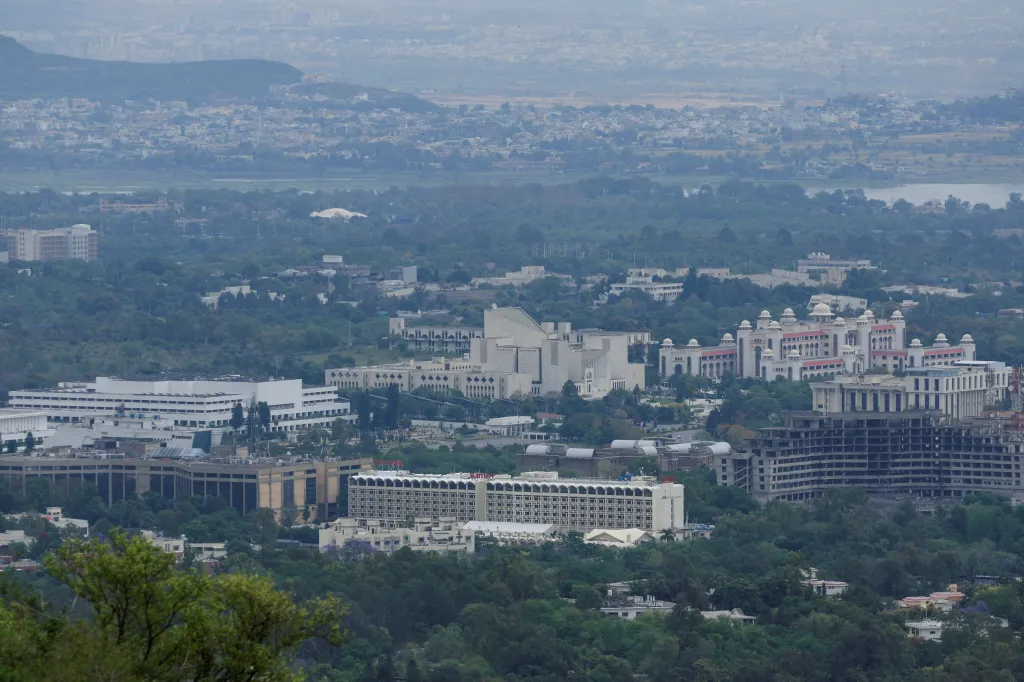 The Marriott Hotel in Islamabad sits in front of the Parliament House and Supreme Court of Pakistan on April 18, 2026.