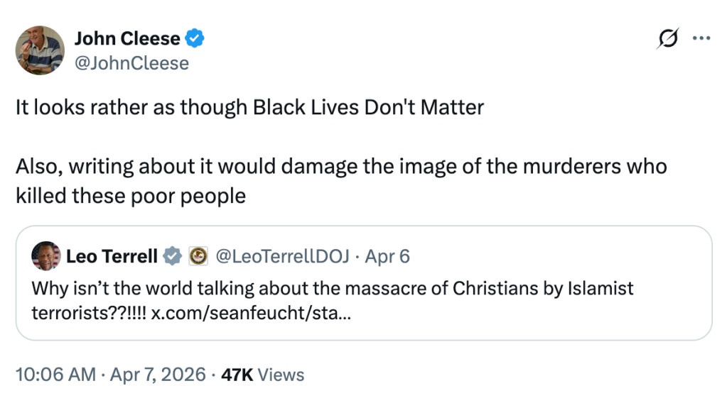 John Cleese's tweet responding to Leo Terrell.