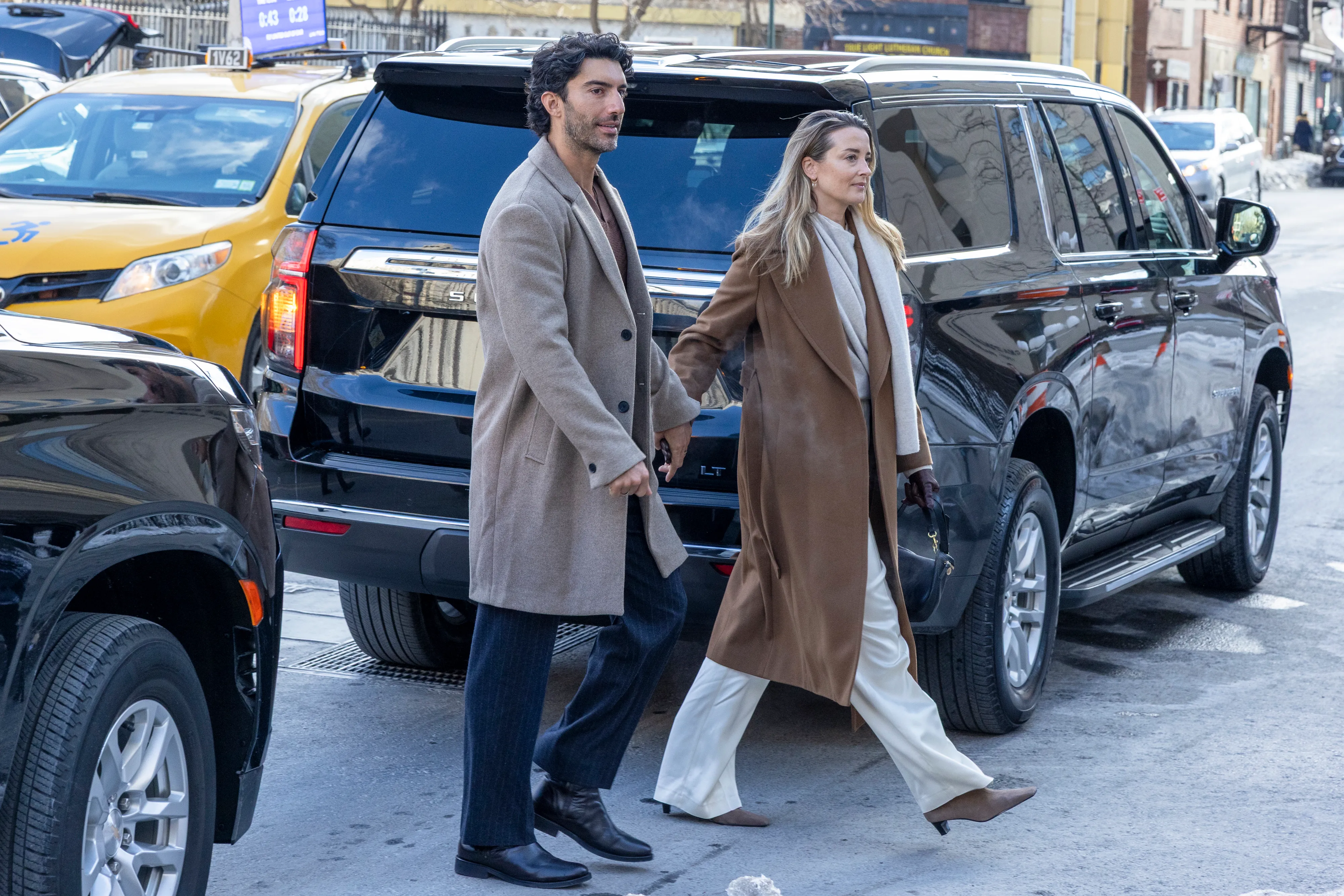 Justin Baldoni and Blake Lively arriving at Manhattan Federal Court.