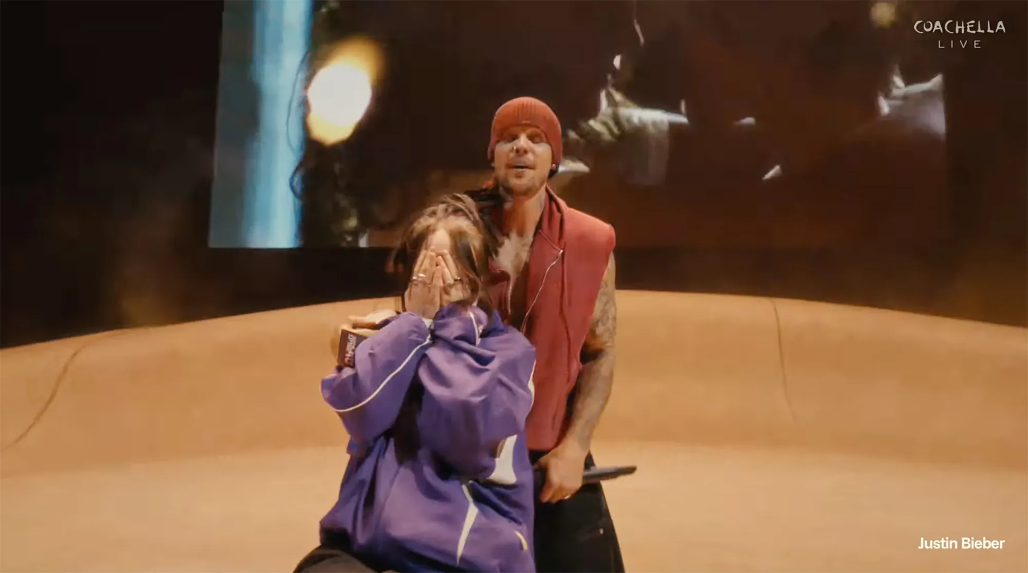 Justin Bieber serenading Billie Eilish at Coachella.