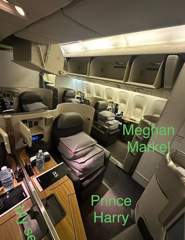 An empty airplane cabin with text labels for 