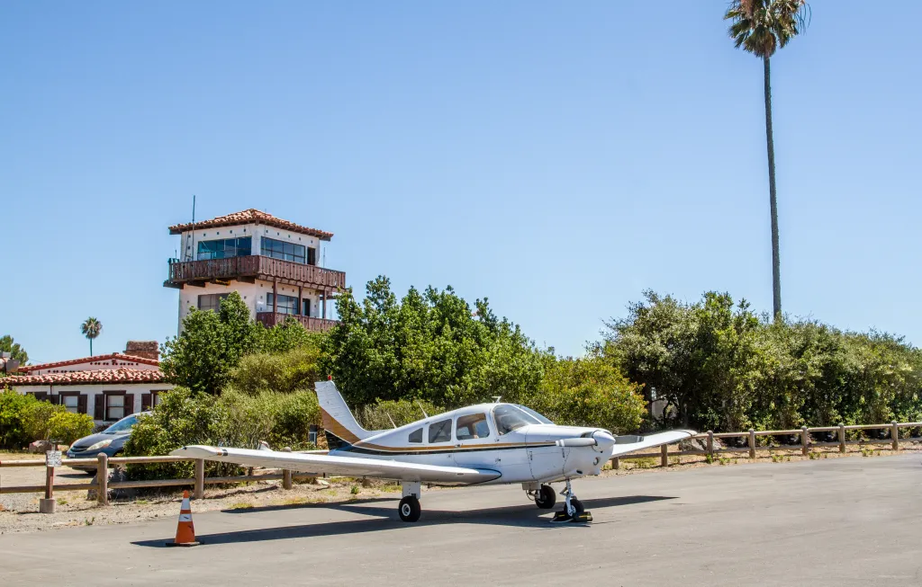 A small plane parked at the Catalina Island Airport.