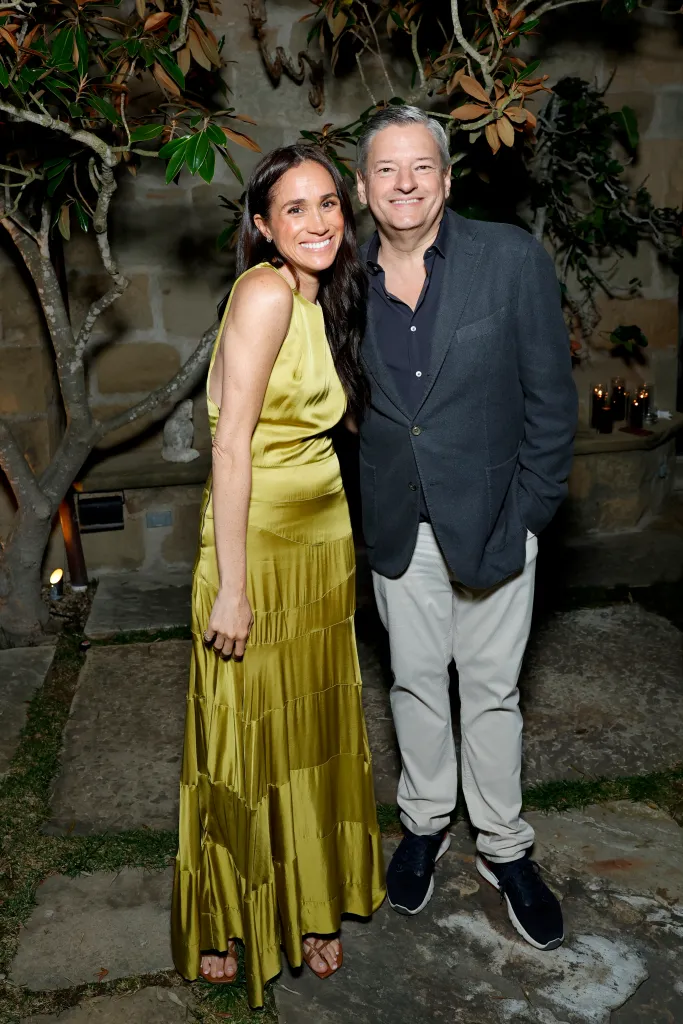 Meghan, Duchess of Sussex and Ted Sarandos smiling at the Netflix's Beef Season 2 Montecito Tastemaker event.