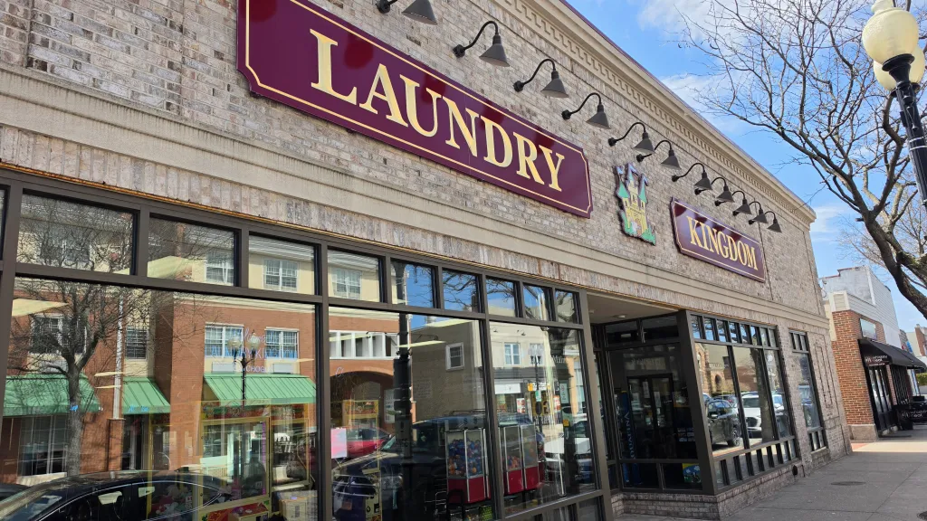 Exterior view of Laundry Kingdom in Patchogue, Long Island, Suffolk County.