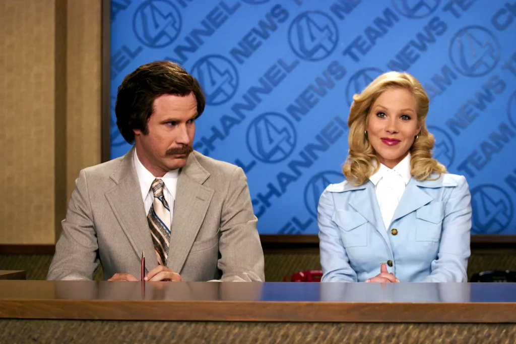 Will Ferrell and Christina Applegate as newscasters in Anchorman.