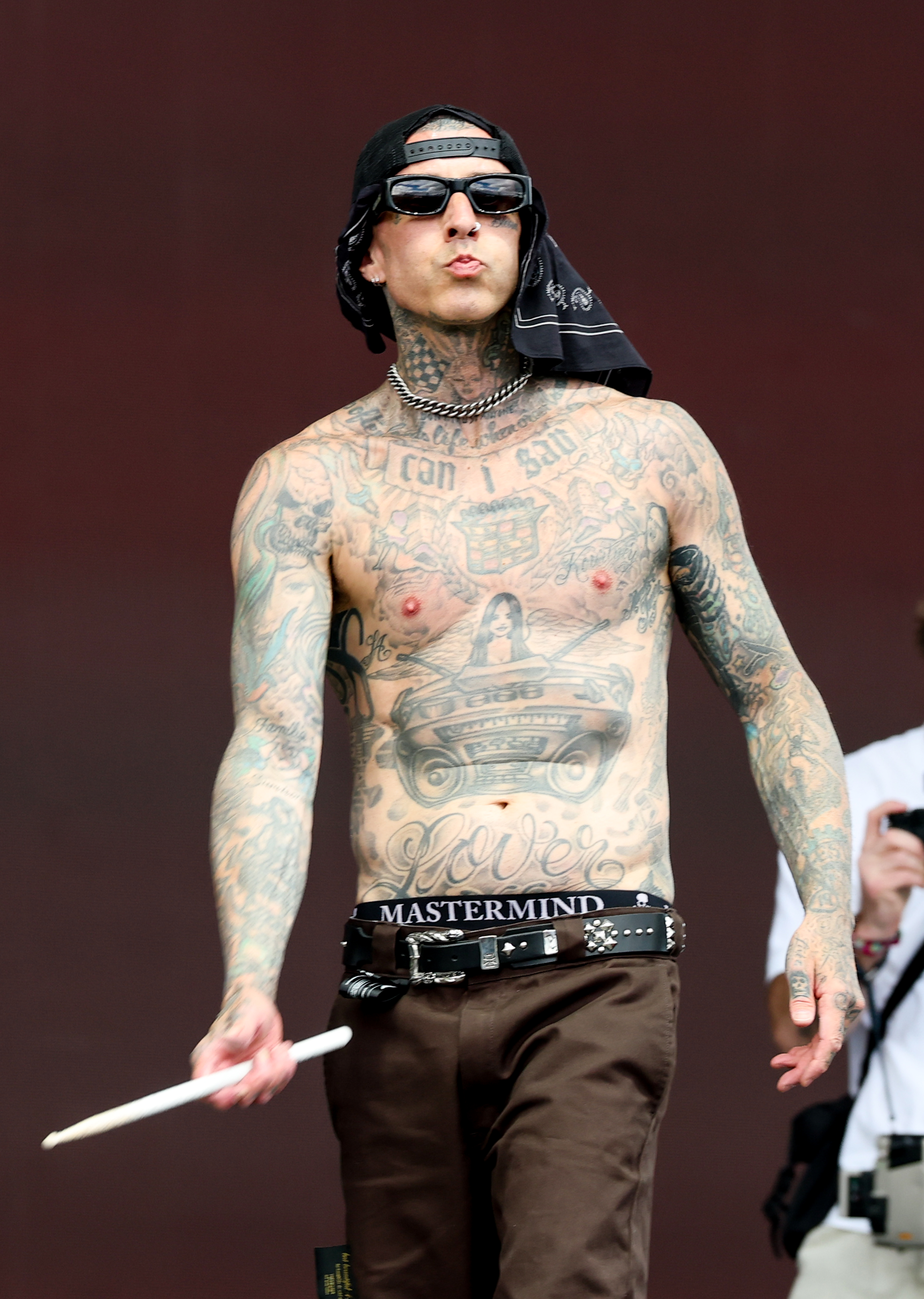 Travis Barker performing at the Coachella Valley Music and Arts Festival.