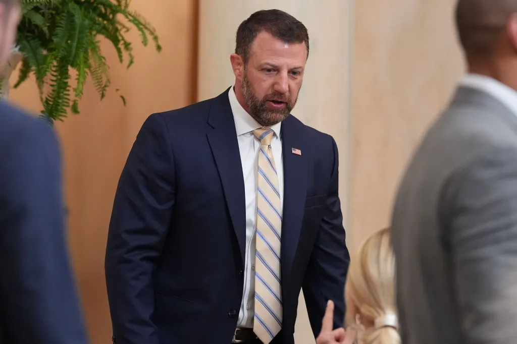 Markwayne Mullin, United States Secretary of Homeland Security, speaking to US Attorney General Pam Bondi.