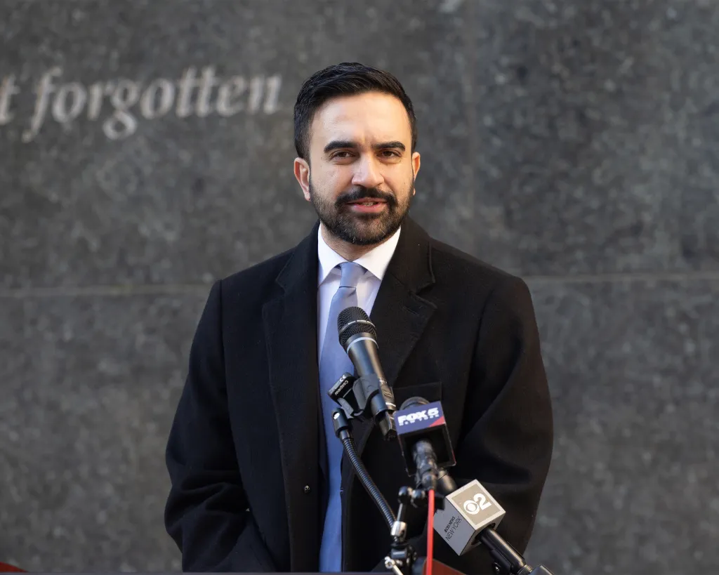 Zohran Mamdani speaking at the African Burial Grounds National Monument.