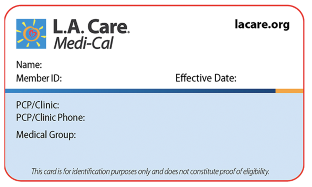 Illustration of an L.A. Care Medi-Cal ID card.