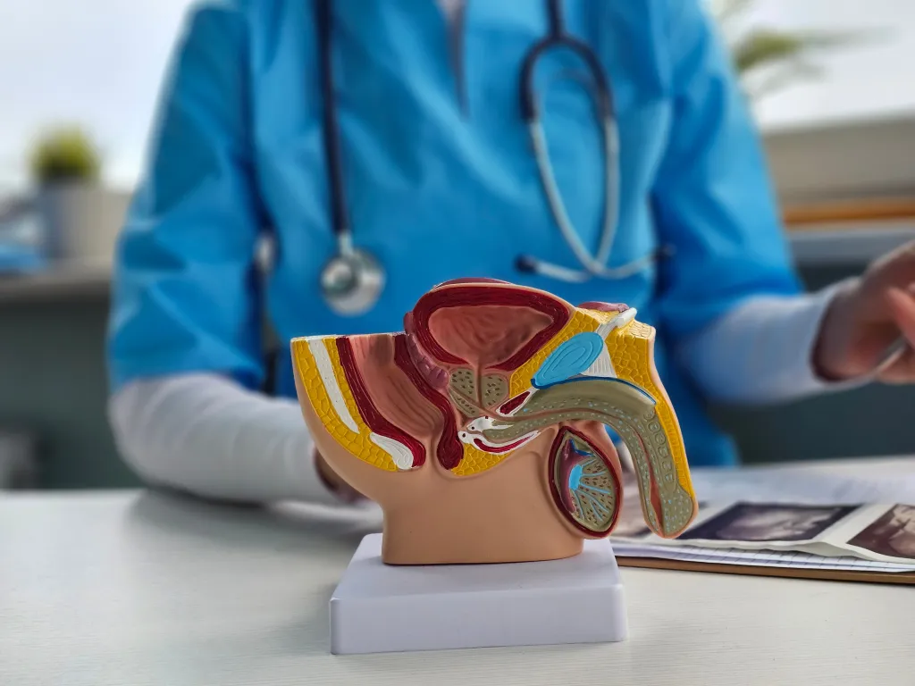 A model of male reproductive anatomy.