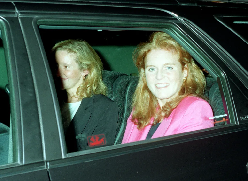 Sarah Ferguson and her dresser Jane Andrews (formerly Jane Dunn-Butler) in a car.