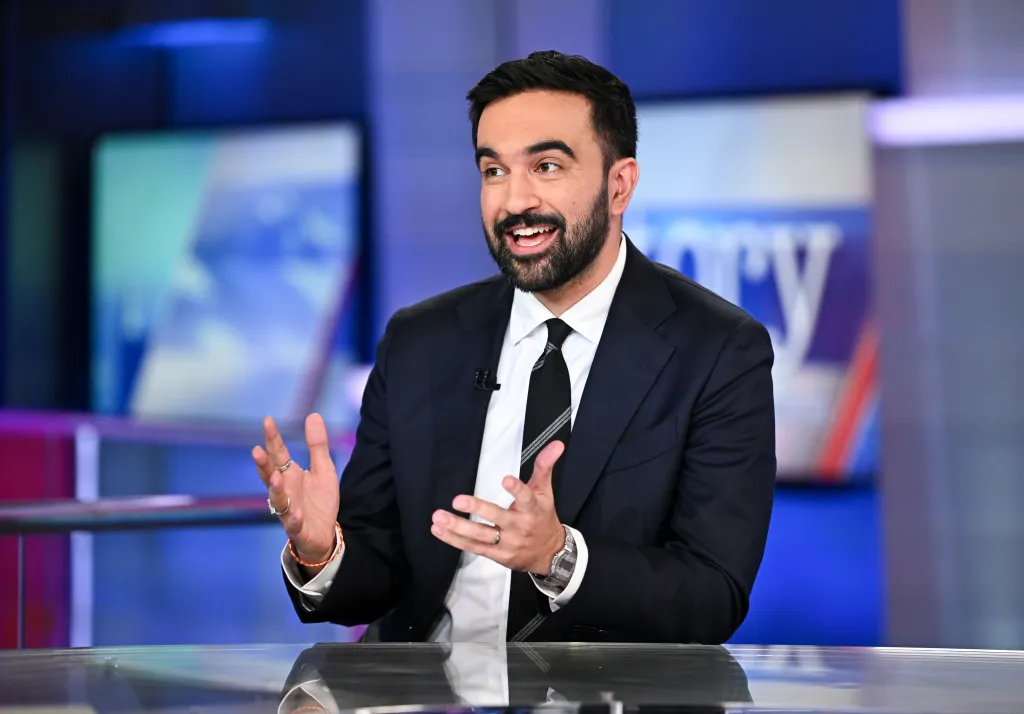 Zohran Mamdani speaking during an interview at Fox News.