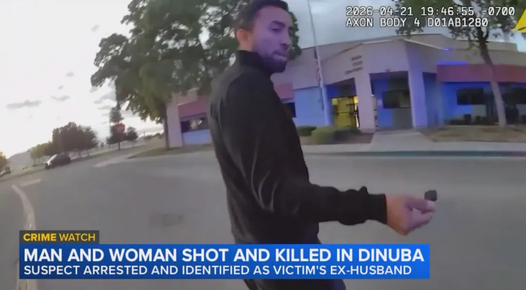 Body camera footage of Miguel Angel Saldana Garcia, accused of killing his ex-wife and her new boyfriend, during his arrest.