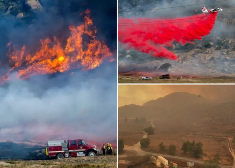 Crews battle fast-growing wildfire in windy Southern California that’s forced residents to evacuate